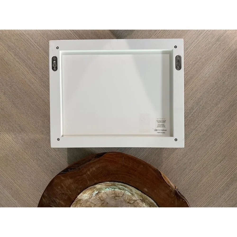 Pottery Barn Coastal Black Fan Shadow Box Wall Art White Floating Glass Frame
